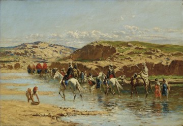  Huguet Oil Painting - huguet fording a river algiers Victor Huguet Orientalist